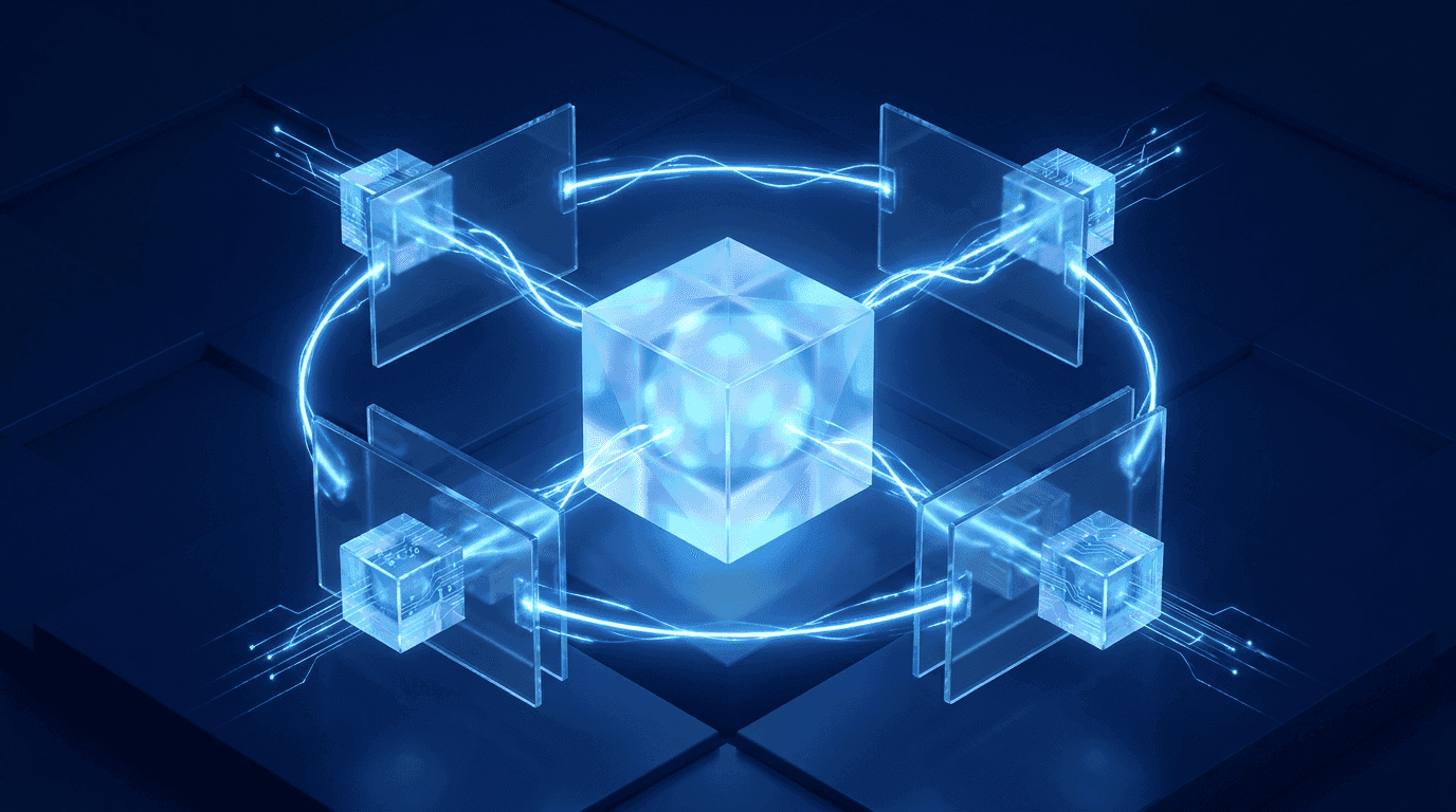 Blue glowing server and network architecture image